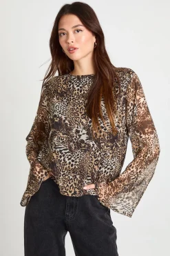 boohoo Blouse à manches évasées en chiffon léopard<Femme Imprimé Léopard|Tops