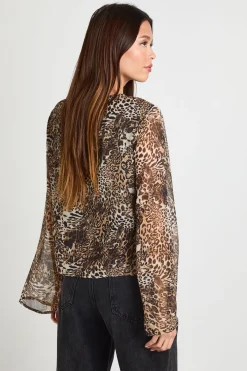 boohoo Blouse à manches évasées en chiffon léopard<Femme Imprimé Léopard|Tops
