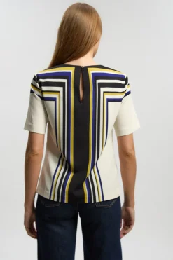 Blouse À Manches Évasées En Sergé Tissé À Rayures Contrastées