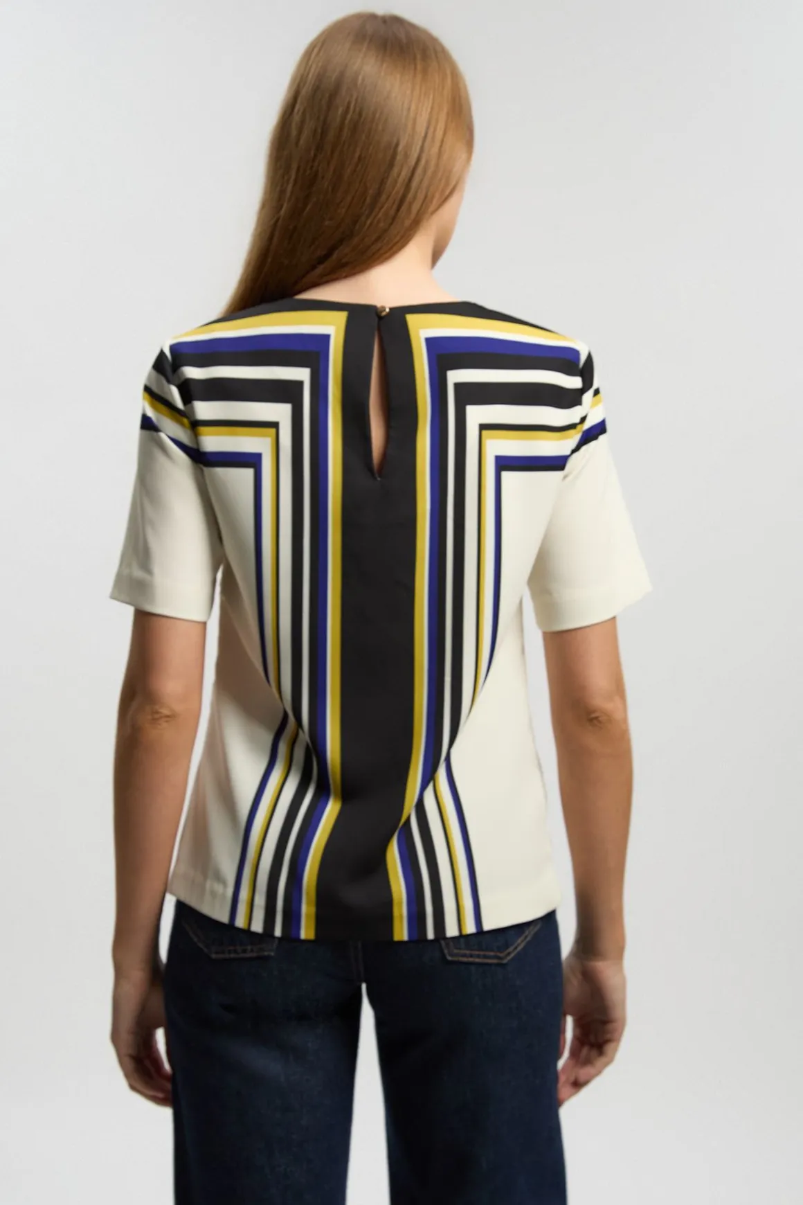 Blouse À Manches Évasées En Sergé Tissé À Rayures Contrastées