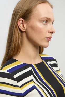 Blouse À Manches Évasées En Sergé Tissé À Rayures Contrastées