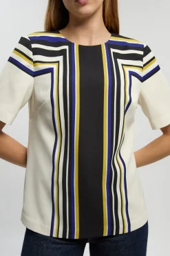 Blouse À Manches Évasées En Sergé Tissé À Rayures Contrastées