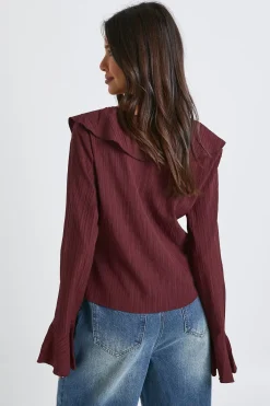 boohoo Blouse à nouer à l'avant en tissu texturé froissé<Femme Looks Chocolat|Tops D’Automne