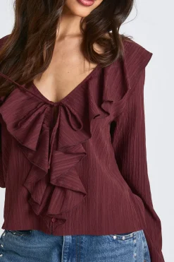 boohoo Blouse à nouer à l'avant en tissu texturé froissé<Femme Looks Chocolat|Tops D’Automne