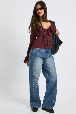 boohoo Blouse à nouer à l'avant en tissu texturé froissé<Femme Looks Chocolat|Tops D’Automne