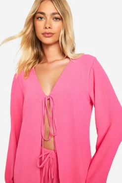 boohoo Blouse à nouer martelée et short à coupe décontractée<Femme Shorts