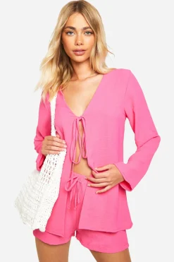 boohoo Blouse à nouer martelée et short à coupe décontractée<Femme Shorts