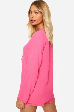 boohoo Blouse à nouer martelée et short à coupe décontractée<Femme Shorts