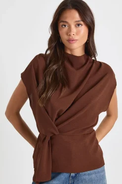 Blouse à nœud martelé, encolure drapée