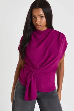 Blouse à nœud martelé à l'avant et col cache-cœur