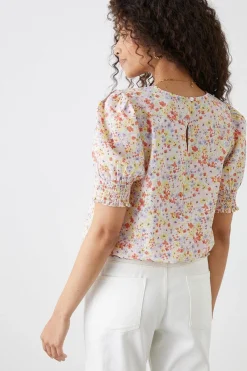 Blouse À Ourlet Froncé Imprimé Fleuri Multi