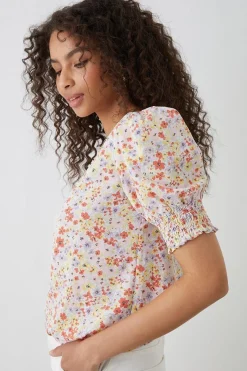 Blouse À Ourlet Froncé Imprimé Fleuri Multi
