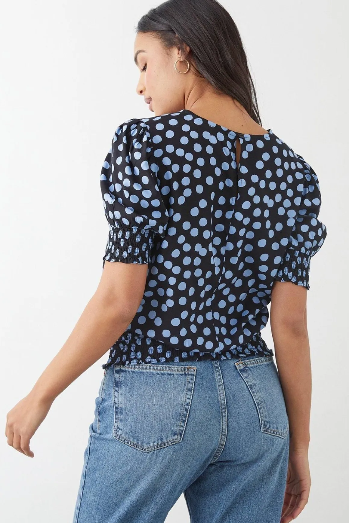 Blouse à Ourlet Froncé Pois Bleus