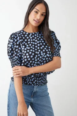 Blouse à Ourlet Froncé Pois Bleus