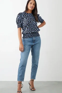 Blouse à Ourlet Froncé Pois Bleus