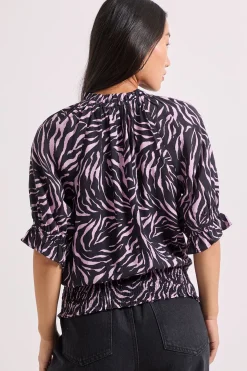 Blouse Petite à Col Volant et Poignets Froncés