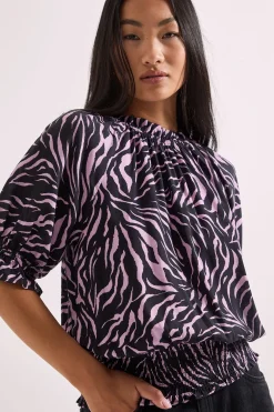 Blouse Petite à Col Volant et Poignets Froncés