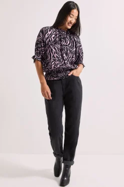 Blouse Petite à Col Volant et Poignets Froncés