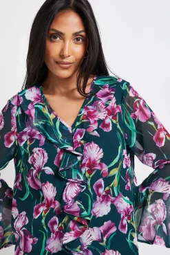 Blouse Petite à Détails de Volants Floraux