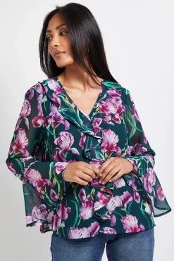 Blouse Petite à Détails de Volants Floraux