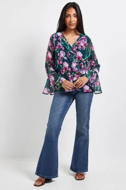 Blouse Petite à Détails de Volants Floraux