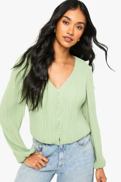 boohoo Blouse plissée à boutons traversants<Femme Tops