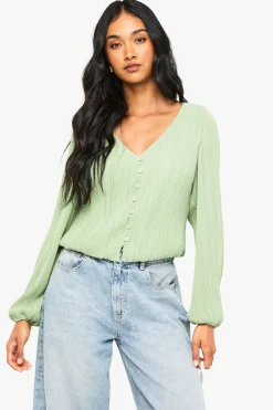boohoo Blouse plissée à boutons traversants<Femme Tops