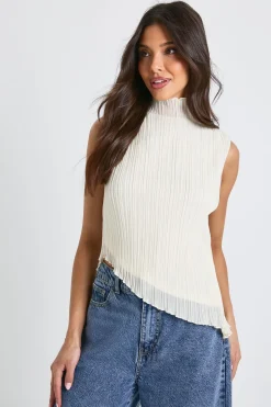 Blouse plissée à col haut