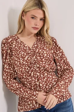 Blouse Péplum Imprimée avec Détails Boutons Animaux