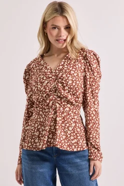 Blouse Péplum Imprimée avec Détails Boutons Animaux