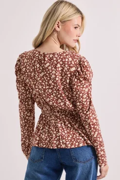 Blouse Péplum Imprimée avec Détails Boutons Animaux