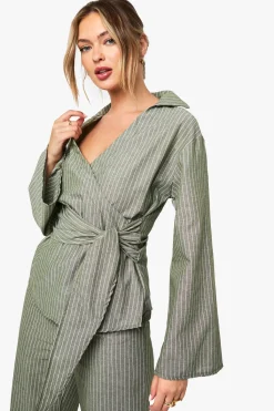 boohoo Blouse rayée à drapé noué<Femme Tops D’Automne|Tops