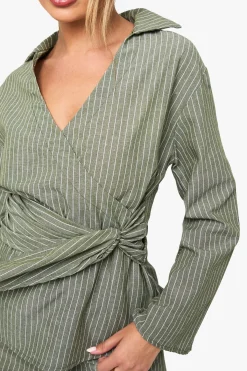 boohoo Blouse rayée à drapé noué<Femme Tops D’Automne|Tops