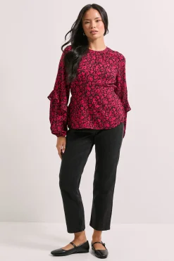Blouse Rose à Manches Bouffantes et Couture Empire