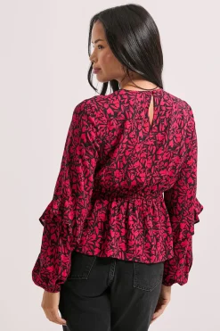 Blouse Rose à Manches Bouffantes et Couture Empire