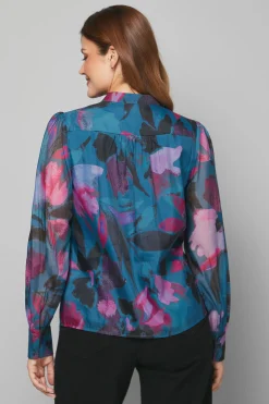 Blouse Sans Col en Organza Floral
