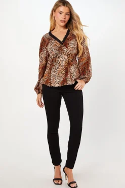 Dorothy Perkins Blouse Tea à Manches Ballon Motif ier avec Dentelle et Boutons<Femme Satin Et Dentelle|Tops