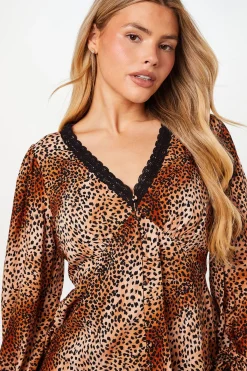 Dorothy Perkins Blouse Tea à Manches Ballon Motif ier avec Dentelle et Boutons<Femme Satin Et Dentelle|Tops