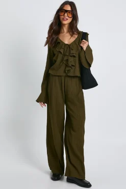 Blouse texturée froissée et pantalon à jambes larges coordonnés