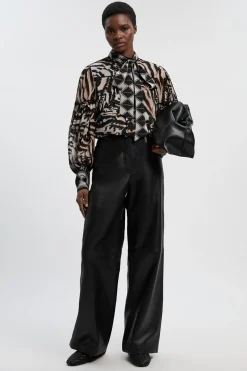 Blouse Tissée En Georgette De Viscose À Imprimé Animal Avec Manches Ballon