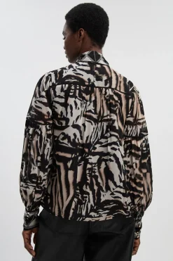 Blouse Tissée En Georgette De Viscose À Imprimé Animal Avec Manches Ballon