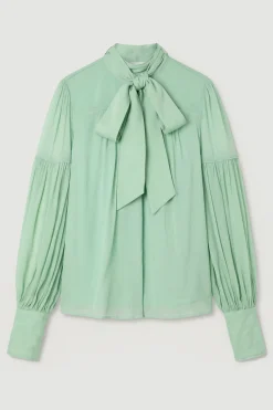 Blouse Tissée En Georgette De Viscose À Manches Bouffantes