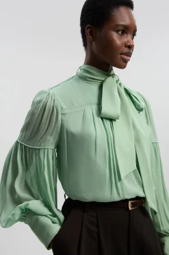 Blouse Tissée En Georgette De Viscose À Manches Bouffantes
