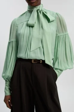 Blouse Tissée En Georgette De Viscose À Manches Bouffantes