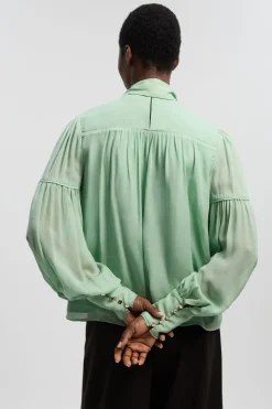 Blouse Tissée En Georgette De Viscose À Manches Bouffantes