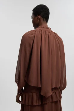 Blouse Tissée En Mousseline Froissée Avec Cape