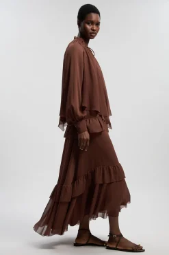 Blouse Tissée En Mousseline Froissée Avec Cape