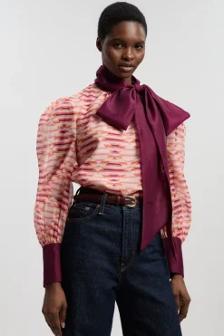 Blouse Tissée En Organdi À Imprimé Géométrique Avec Nœud Lavallière
