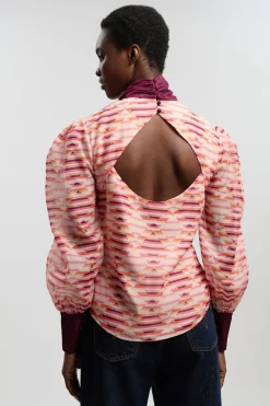Blouse Tissée En Organdi À Imprimé Géométrique Avec Nœud Lavallière