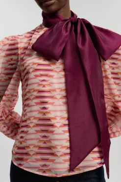 Blouse Tissée En Organdi À Imprimé Géométrique Avec Nœud Lavallière